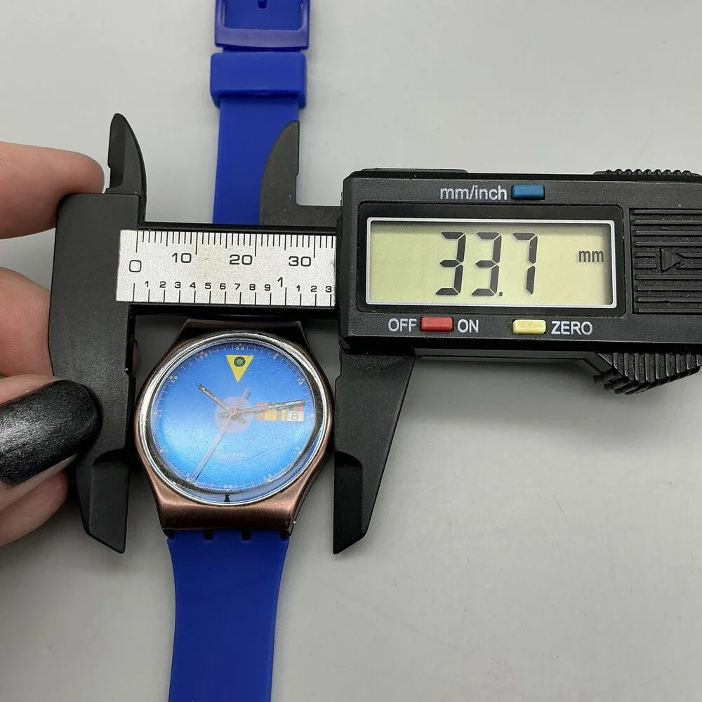 Vintage Tango Azul Swatch Mens Watch 34mm Blue Dial Silicone Date New Battery